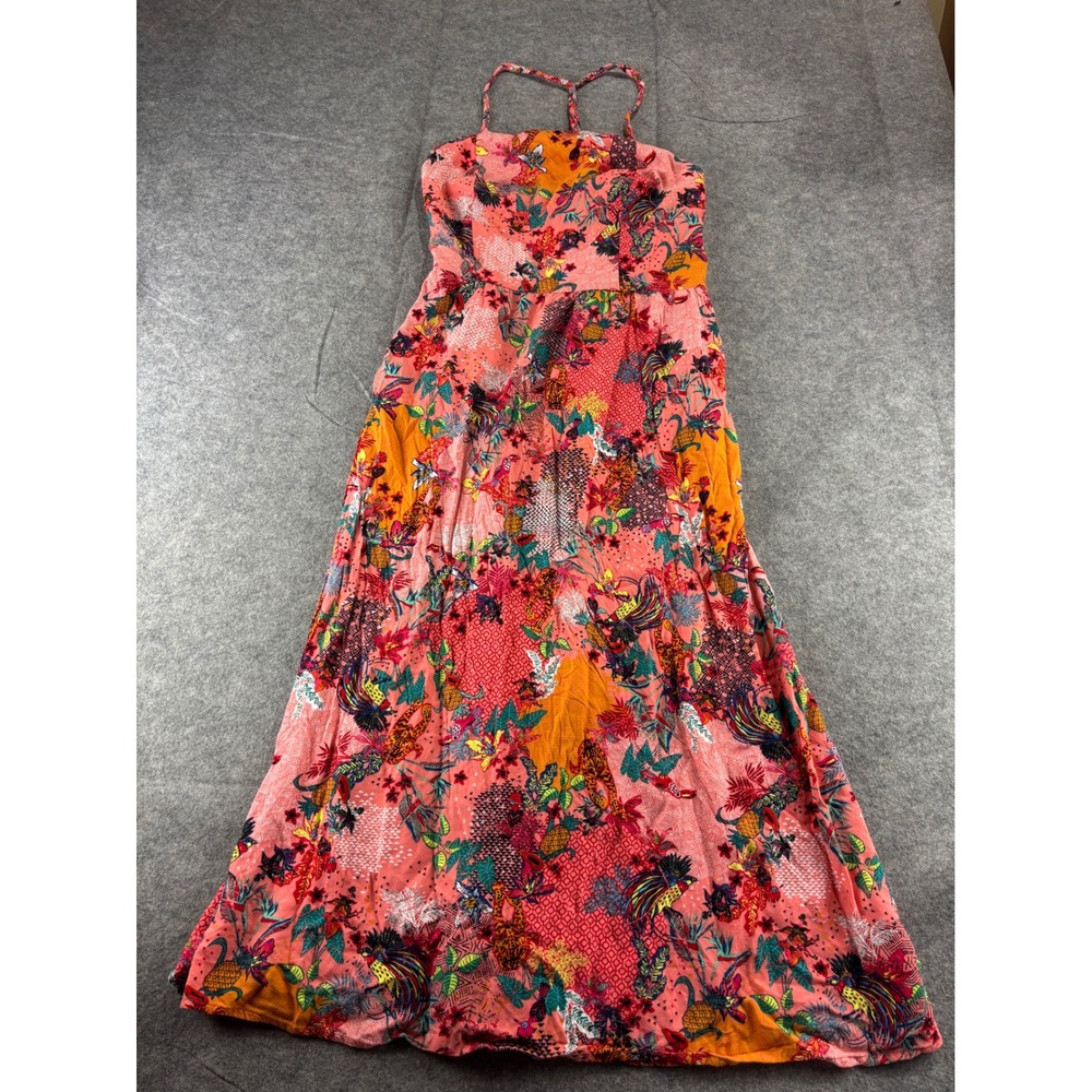 Superdry Tropical Patchwork Maxi Dress Braided Straps Bird Floral Womens 10